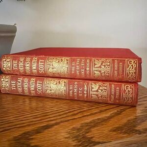 2 Vintage Antique Books Poetry Literature Gold Lettering Shelf Decor